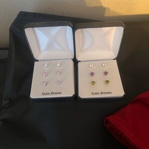 CZ Stud Earring Set - Multicolor (Pink, Purple, Green, Clear)